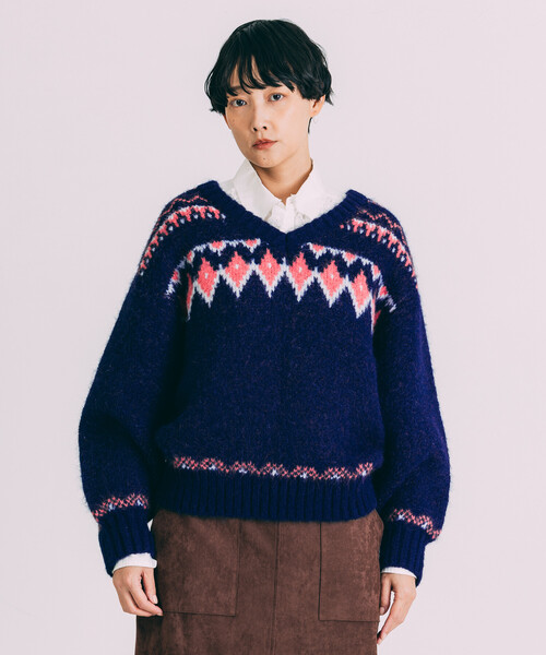 Freada(フリーダ)の「Freada/フリーダ Vネック 配色 ノルディック柄ニット(ニット/セーター・レディース・ネイビー/ライトグレー・ONE SIZE)」の21枚目の写真