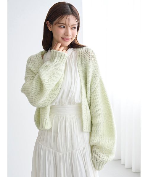 SNIDEL(スナイデル)の「ローゲージショートカーディガン(カーディガン/ボレロ・レディース・アイボリー/ピンク/ミント・F)」の5枚目の写真