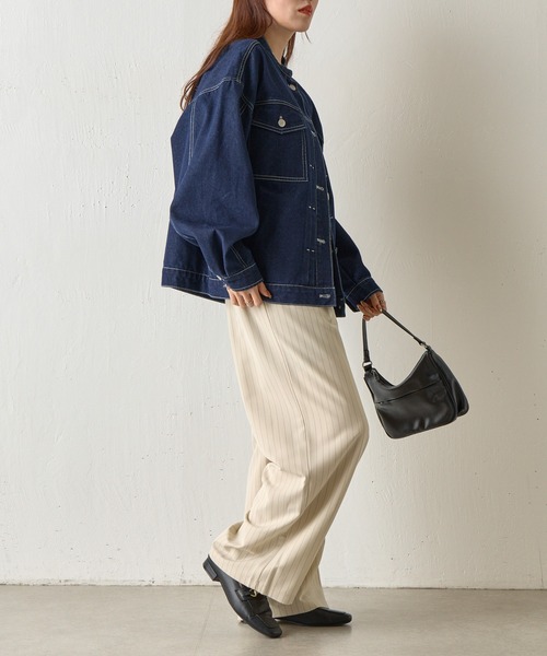 COLONY 2139(コロニートゥーワンスリーナイン)の「スタンドカラータックGジャン(デニムジャケット・レディース・ネイビー/サックスブルー・FREE)」の10枚目の写真