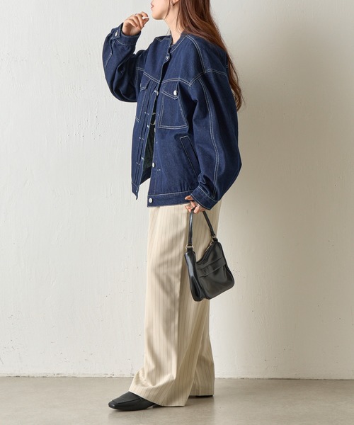 COLONY 2139(コロニートゥーワンスリーナイン)の「スタンドカラータックGジャン(デニムジャケット・レディース・ネイビー/サックスブルー・FREE)」の8枚目の写真