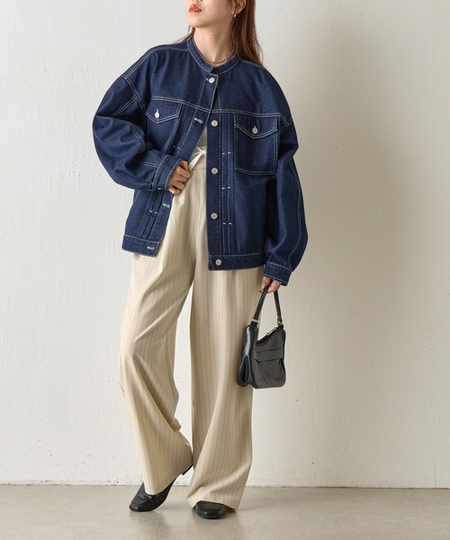COLONY 2139(コロニートゥーワンスリーナイン)の「スタンドカラータックGジャン(デニムジャケット・レディース・ネイビー/サックスブルー・FREE)」の7枚目の写真