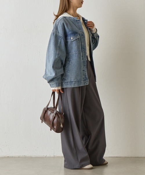 COLONY 2139(コロニートゥーワンスリーナイン)の「スタンドカラータックGジャン(デニムジャケット・レディース・ネイビー/サックスブルー・FREE)」の18枚目の写真