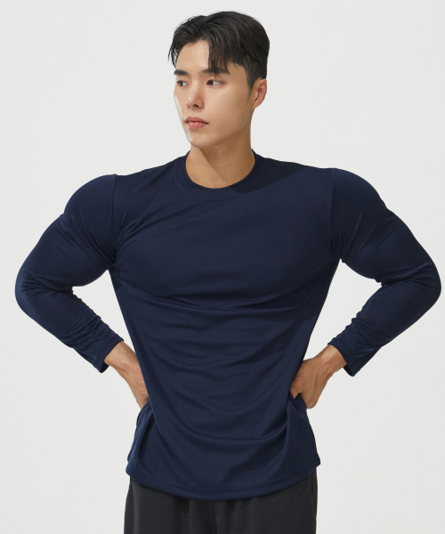 BLACK MONSTER FIT（ブラックモンスターフィット）の「[2PACK] クールエバー機能性長袖Tシャツ (3色)（Tシャツ/カットソー・メンズ・ホワイト/ブラック/ネイビー/クリアブラック/ブラック×ホワイト・LARGE/X-LARGE/2XL/3XL/SMALL/MEDIUM）」の8枚目の写真
