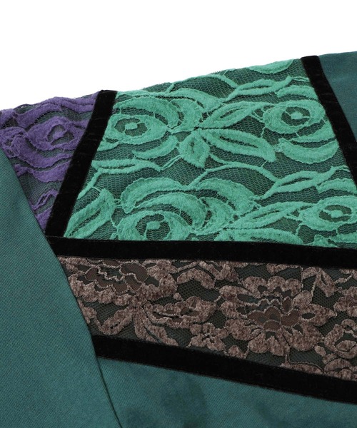 ScoLar（スカラー）の「153782：ネコ柄ミニ裏毛×起毛レース配色プルオーバー（Tシャツ/カットソー・レディース・グリーン/ブラック/杢グレー・M）」の7枚目の写真