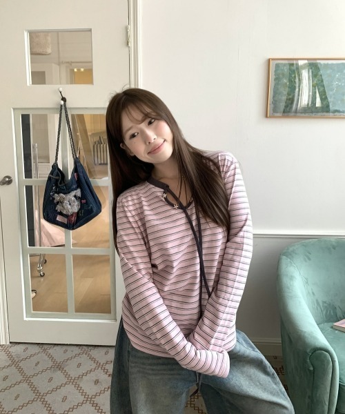 gossip！ロサンゼルス（ゴシップロサンゼルス）の「【Y2Kガーリー】レトロボーダー長袖Tシャツ（Tシャツ/カットソー・レディース・ピンク・FREE）」の12枚目の写真