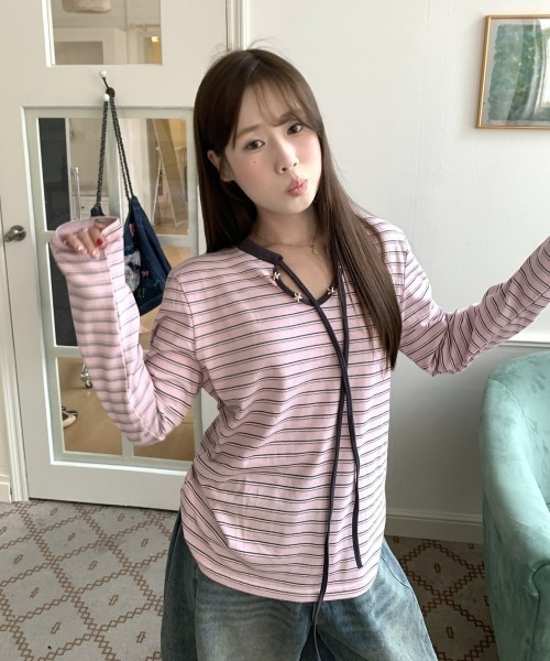 gossip！ロサンゼルス（ゴシップロサンゼルス）の「【Y2Kガーリー】レトロボーダー長袖Tシャツ（Tシャツ/カットソー・レディース・ピンク・FREE）」の13枚目の写真