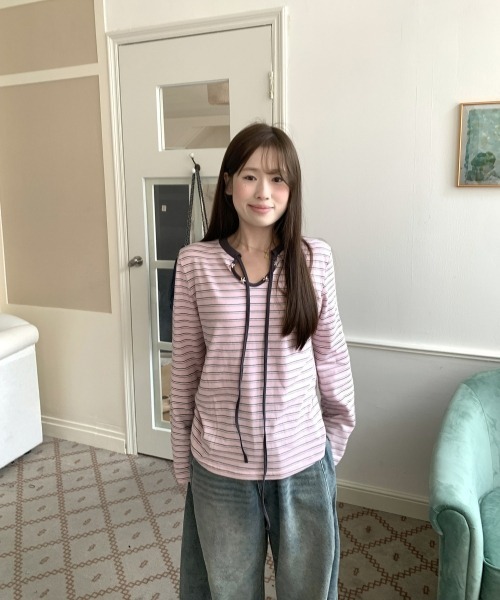 gossip！ロサンゼルス（ゴシップロサンゼルス）の「【Y2Kガーリー】レトロボーダー長袖Tシャツ（Tシャツ/カットソー・レディース・ピンク・FREE）」の14枚目の写真