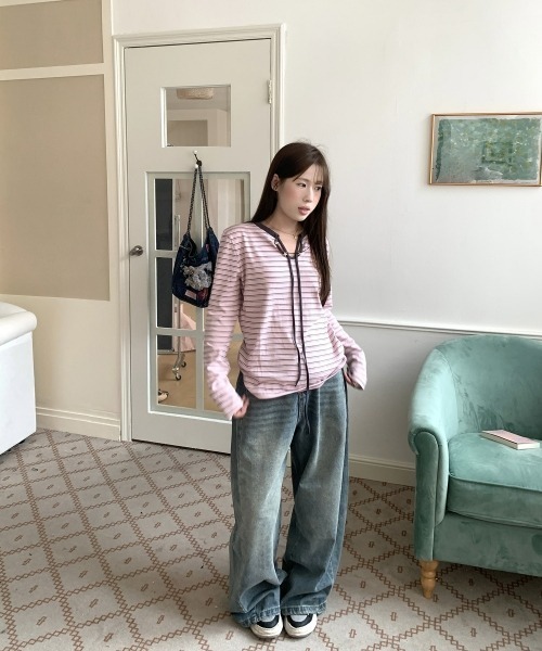 gossip！ロサンゼルス（ゴシップロサンゼルス）の「【Y2Kガーリー】レトロボーダー長袖Tシャツ（Tシャツ/カットソー・レディース・ピンク・FREE）」の16枚目の写真
