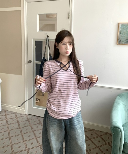 gossip！ロサンゼルス（ゴシップロサンゼルス）の「【Y2Kガーリー】レトロボーダー長袖Tシャツ（Tシャツ/カットソー・レディース・ピンク・FREE）」の17枚目の写真