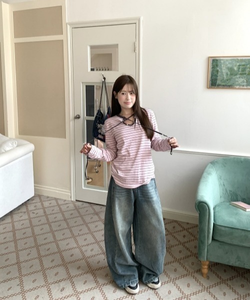 gossip！ロサンゼルス（ゴシップロサンゼルス）の「【Y2Kガーリー】レトロボーダー長袖Tシャツ（Tシャツ/カットソー・レディース・ピンク・FREE）」の19枚目の写真
