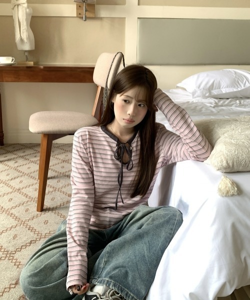 gossip！ロサンゼルス（ゴシップロサンゼルス）の「【Y2Kガーリー】レトロボーダー長袖Tシャツ（Tシャツ/カットソー・レディース・ピンク・FREE）」の21枚目の写真