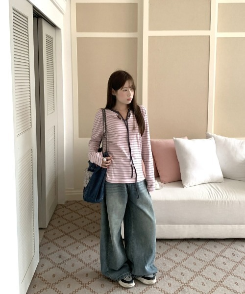 gossip！ロサンゼルス（ゴシップロサンゼルス）の「【Y2Kガーリー】レトロボーダー長袖Tシャツ（Tシャツ/カットソー・レディース・ピンク・FREE）」の9枚目の写真
