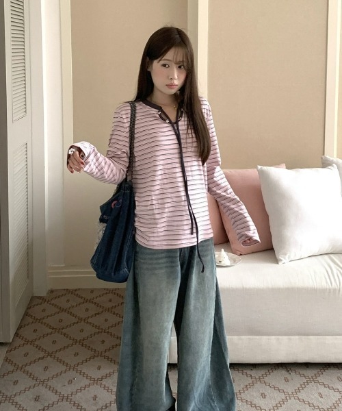 gossip！ロサンゼルス（ゴシップロサンゼルス）の「【Y2Kガーリー】レトロボーダー長袖Tシャツ（Tシャツ/カットソー・レディース・ピンク・FREE）」の7枚目の写真
