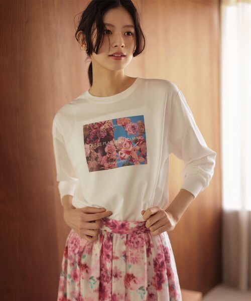 組曲(クミキョク)の「プリントロングTシャツ(Tシャツ/カットソー・レディース・ホワイト系/ピンク系・7/6/5)」の1枚目の写真