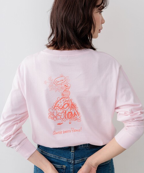 組曲(クミキョク)の「プリントロングTシャツ(Tシャツ/カットソー・レディース・ホワイト系/ピンク系・7/6/5)」の2枚目の写真