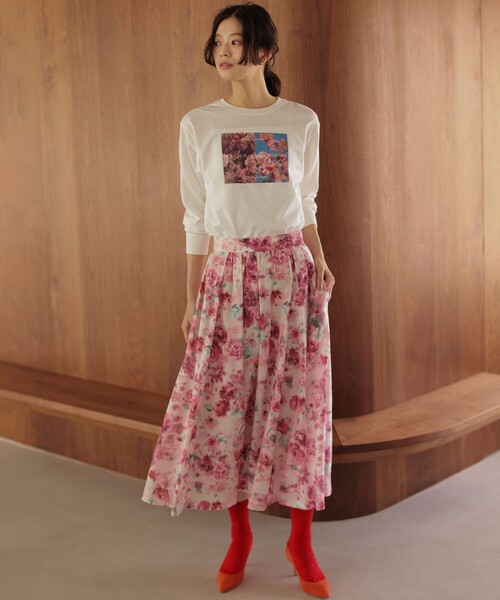 組曲(クミキョク)の「プリントロングTシャツ(Tシャツ/カットソー・レディース・ホワイト系/ピンク系・7/6/5)」の6枚目の写真