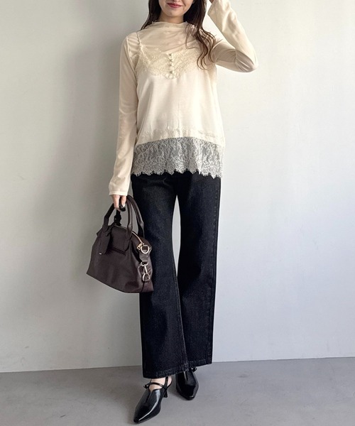 mysty woman（ミスティウーマン）の「サテンレースキャミソール　638058（シャツ/ブラウス・レディース・ホワイト系その他/チャコールグレー・FREE）」の18枚目の写真