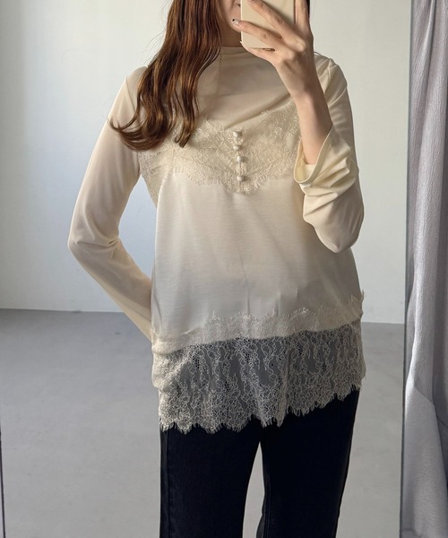 mysty woman（ミスティウーマン）の「サテンレースキャミソール　638058（シャツ/ブラウス・レディース・ホワイト系その他/チャコールグレー・FREE）」の19枚目の写真