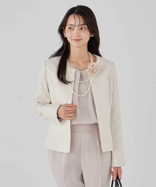 a.v.v（アーヴェヴェ）の「【ストレッチ】ツイードノーカラージャケット（ノーカラージャケット・レディース・ベージュ/ネイビー/チャコールグレー・36/38/40）」の3枚目の写真