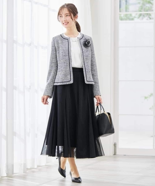 a.v.v（アーヴェヴェ）の「【ストレッチ】ツイードノーカラージャケット（ノーカラージャケット・レディース・ベージュ/ネイビー/チャコールグレー・36/38/40）」の5枚目の写真