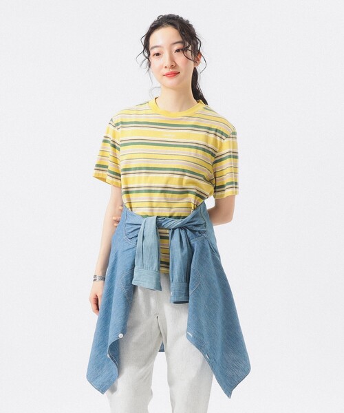 BEAMS BOY(ビームスボーイ)の「エンブロイダリー マルチボーダー ショートスリーブ Tシャツ(Tシャツ/カットソー・レディース・イエロー/ネイビー/ホワイト系その他7・1/3/2)」の1枚目の写真