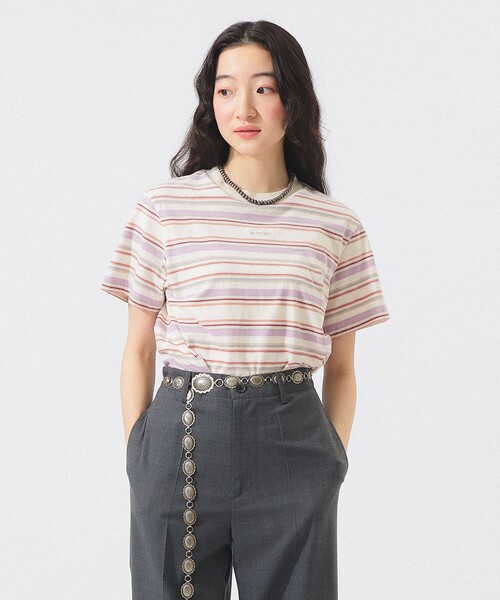 BEAMS BOY(ビームスボーイ)の「エンブロイダリー マルチボーダー ショートスリーブ Tシャツ(Tシャツ/カットソー・レディース・イエロー/ネイビー/ホワイト系その他7・1/3/2)」の2枚目の写真