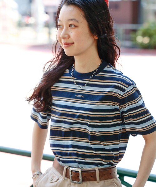 BEAMS BOY(ビームスボーイ)の「エンブロイダリー マルチボーダー ショートスリーブ Tシャツ(Tシャツ/カットソー・レディース・イエロー/ネイビー/ホワイト系その他7・1/3/2)」の18枚目の写真