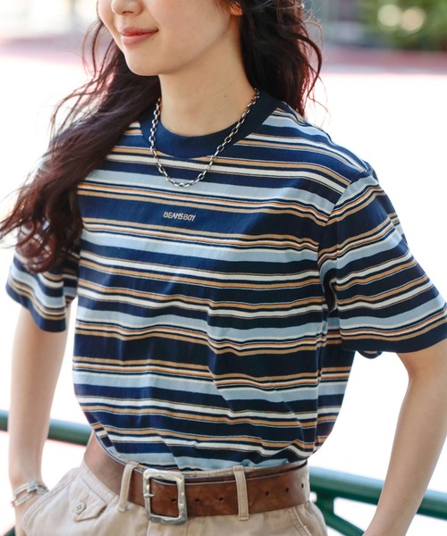 BEAMS BOY(ビームスボーイ)の「エンブロイダリー マルチボーダー ショートスリーブ Tシャツ(Tシャツ/カットソー・レディース・イエロー/ネイビー/ホワイト系その他7・1/3/2)」の1枚目の写真