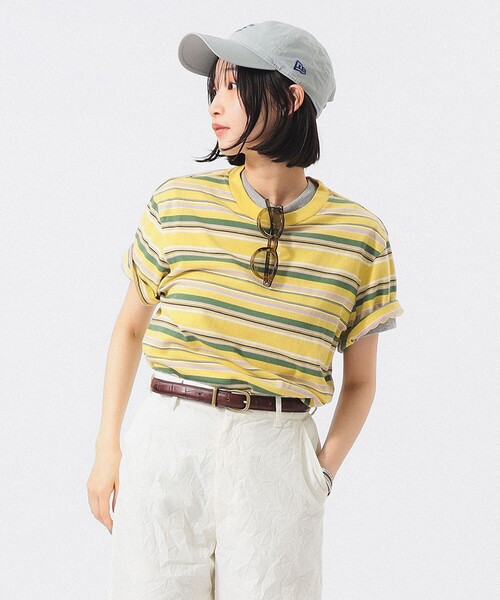 BEAMS BOY(ビームスボーイ)の「エンブロイダリー マルチボーダー ショートスリーブ Tシャツ(Tシャツ/カットソー・レディース・イエロー/ネイビー/ホワイト系その他7・1/3/2)」の5枚目の写真