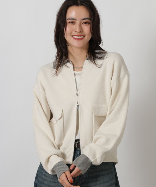 LAKOLE(ラコレ)の「スウェットライクZIPカーデ / 637693(カーディガン/ボレロ・レディース・アイボリー/ネイビー・FREE)」の2枚目の写真