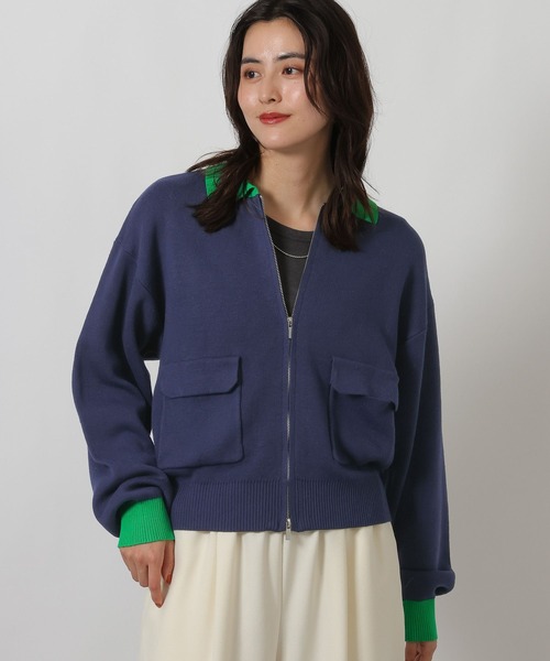 LAKOLE(ラコレ)の「スウェットライクZIPカーデ / 637693(カーディガン/ボレロ・レディース・アイボリー/ネイビー・FREE)」の1枚目の写真