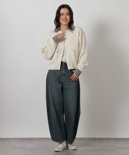 LAKOLE(ラコレ)の「スウェットライクZIPカーデ / 637693(カーディガン/ボレロ・レディース・アイボリー/ネイビー・FREE)」の3枚目の写真