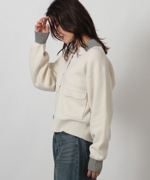 LAKOLE(ラコレ)の「スウェットライクZIPカーデ / 637693(カーディガン/ボレロ・レディース・アイボリー/ネイビー・FREE)」の6枚目の写真