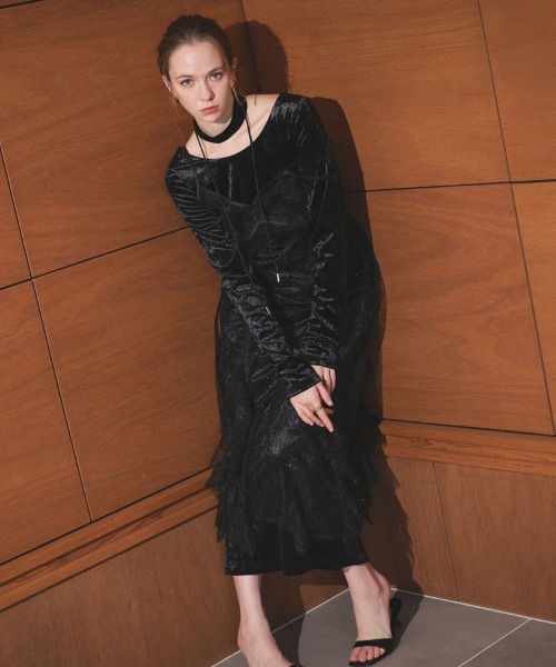 スーツ・フォーマル・ドレス ANDRESD sparkle lace velour dress ANDRESD】sparkle lace velour dress 結婚式 パーティードレス