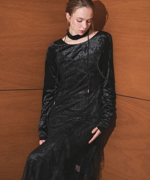 andresd sparkle lace velour dress Mサイズ sparkle lace satin dress