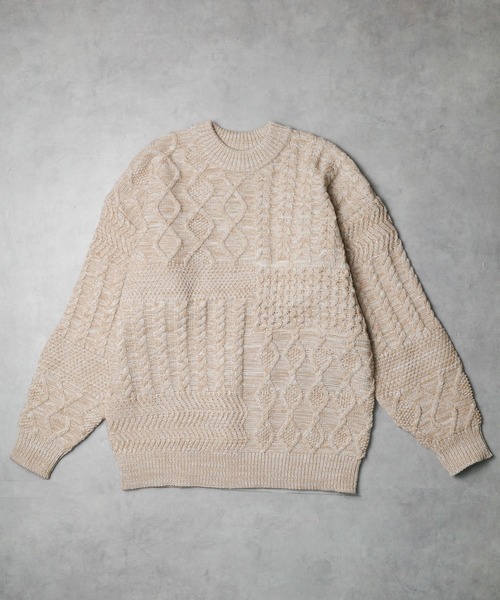 【ATELANE】ポリエアリーニットクレイジーケーブルクルーネック