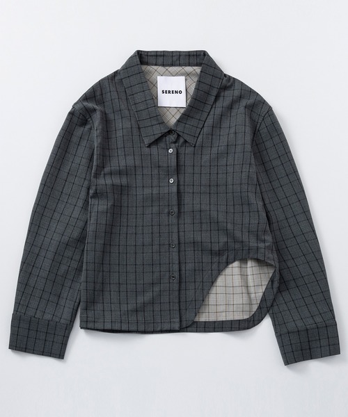 SERENO（セレーノ）の「カットデザイン チェックシャツ（シャツ/ブラウス・レディース・ネイビー/グリーン・S/M/L）」の18枚目の写真