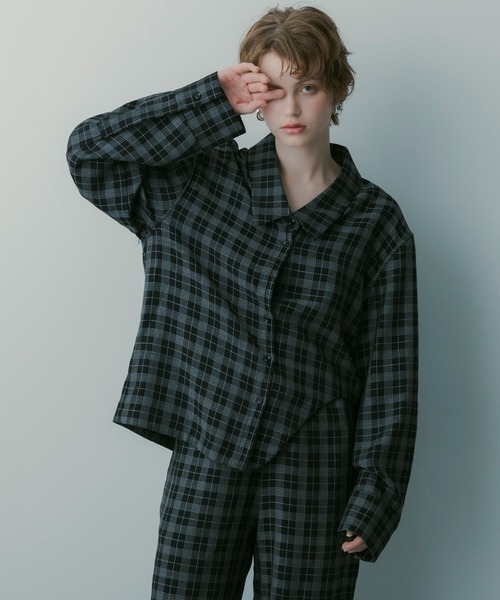 SERENO（セレーノ）の「カットデザイン チェックシャツ（シャツ/ブラウス・レディース・ネイビー/グリーン・S/M/L）」の11枚目の写真