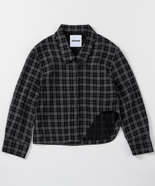 SERENO（セレーノ）の「カットデザイン チェックシャツ（シャツ/ブラウス・レディース・ネイビー/グリーン・S/M/L）」の20枚目の写真