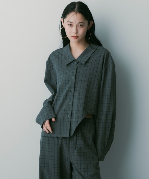 SERENO（セレーノ）の「カットデザイン チェックシャツ（シャツ/ブラウス・レディース・ネイビー/グリーン・S/M/L）」の6枚目の写真