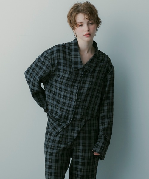 SERENO（セレーノ）の「カットデザイン チェックシャツ（シャツ/ブラウス・レディース・ネイビー/グリーン・S/M/L）」の12枚目の写真