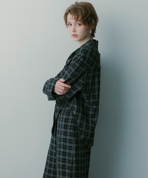 SERENO（セレーノ）の「カットデザイン チェックシャツ（シャツ/ブラウス・レディース・ネイビー/グリーン・S/M/L）」の13枚目の写真