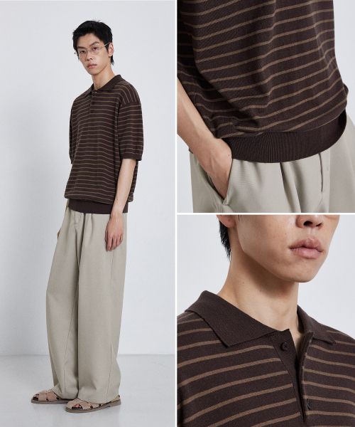 KIIMUIR（キミュア）の「ストライプカラー ハーフニット_ブラウン（Tシャツ/カットソー・メンズ・ブラウン・LARGE/X-LARGE/MEDIUM）」の5枚目の写真