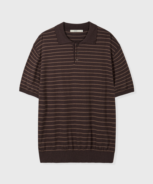 KIIMUIR（キミュア）の「ストライプカラー ハーフニット_ブラウン（Tシャツ/カットソー・メンズ・ブラウン・LARGE/X-LARGE/MEDIUM）」の4枚目の写真