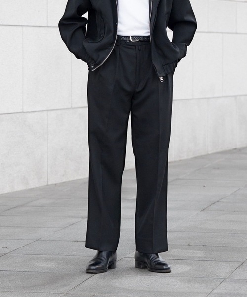 TENON 2TUCK TROUSERS ブラック プリーツスラックス TENON】2TUCK TROUSERS（スラックス）｜Blank Product.（ブランク