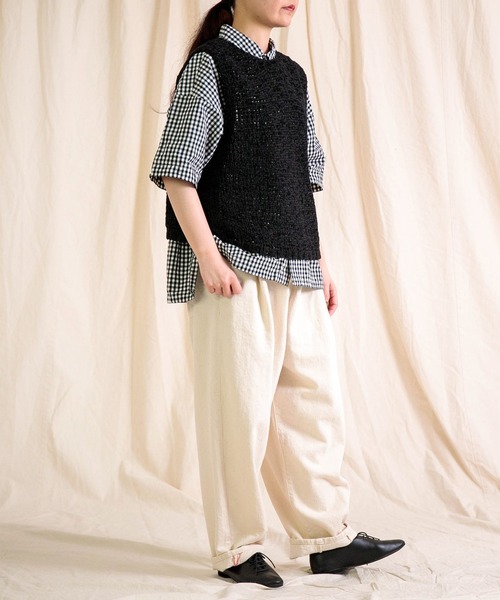 prit（プリット）の「[prit] コットンリネンウェザー近江晒加工 5分袖レギュラーカラービッグシャツ（シャツ/ブラウス・レディース・ホワイト系その他/ブラック系その他・FREE）」の9枚目の写真