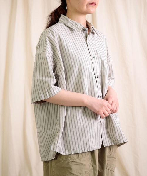 prit（プリット）の「[prit] コットンリネンウェザー近江晒加工 5分袖レギュラーカラービッグシャツ（シャツ/ブラウス・レディース・ホワイト系その他/ブラック系その他・FREE）」の11枚目の写真