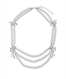 リボンビジュー付きパールネックレス