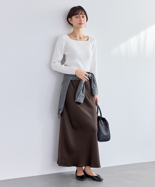 ROPE' PICNIC（ロペピクニック）の「細見えバイアスサテンスカート/イージーケア（スカート・レディース・オフホワイト/ダークブラウン/ブルー系その他4・FREE）」の14枚目の写真