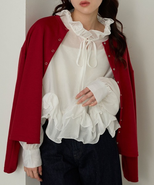 Cherir Mignon(シェリルミニョン)の「【Cherir Mignon】フリルボリュームスリーブブラウス(シャツ/ブラウス・レディース・ホワイト/ブルー・FREE)」の15枚目の写真
